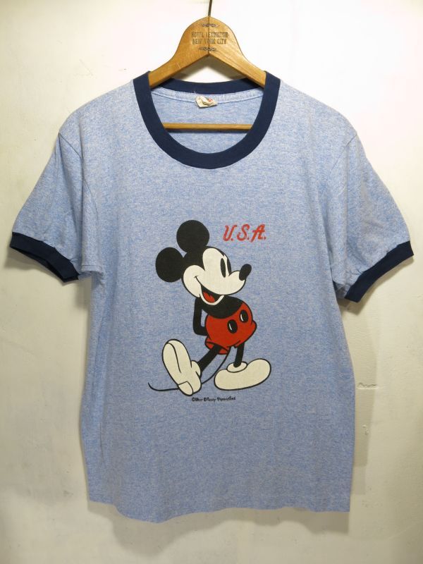 80s Vintage Mickey ビンテージ ミッキー リンガー Tシャツ ディズニー Hummingbird